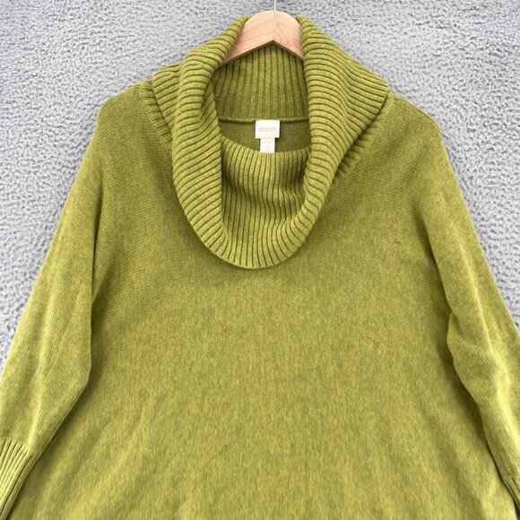 Chicos Sweater Womens 3 US Extra Large Green Marled Ribbed Cowl Neck Pullover - Picture 2 of 10